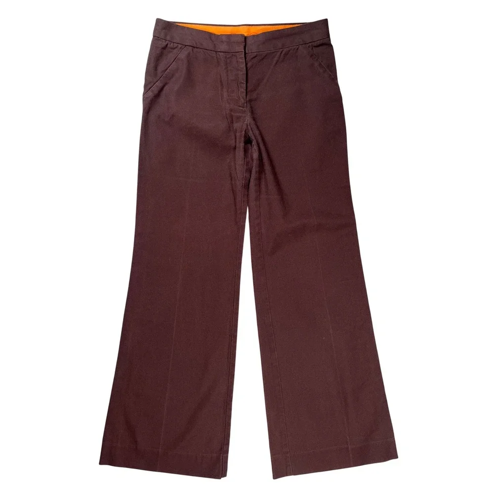 Tory Burch Wide Leg Pants Women 2 Brown Flare Cotton Blend Office Work Academia